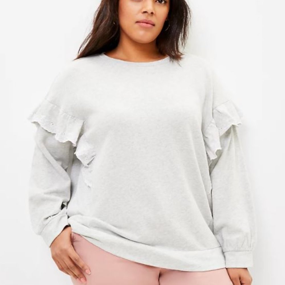 LOFT Plus Embroidered Ruffle Sleeve Sweatshirt